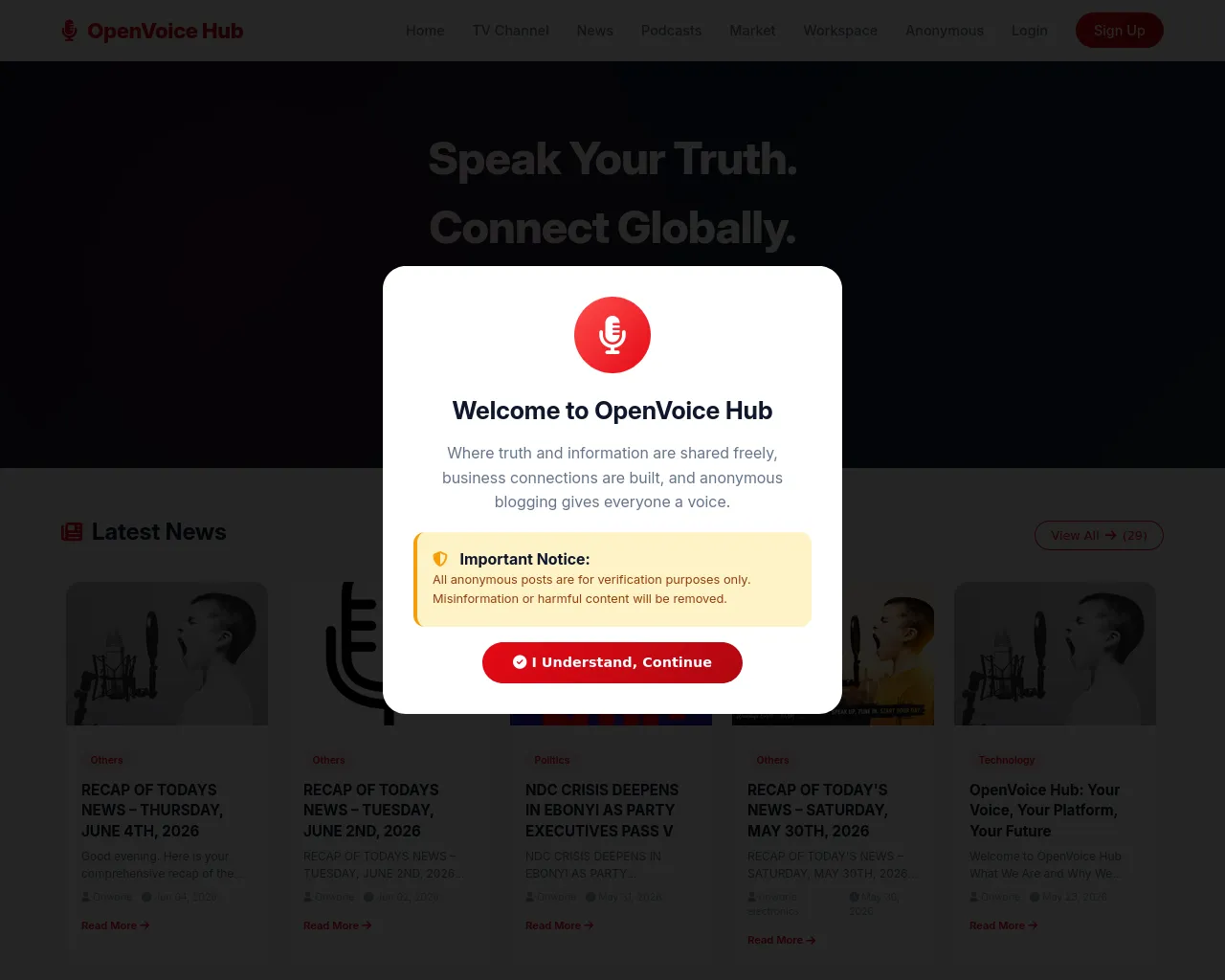 Screenshot of openvoicehub.info