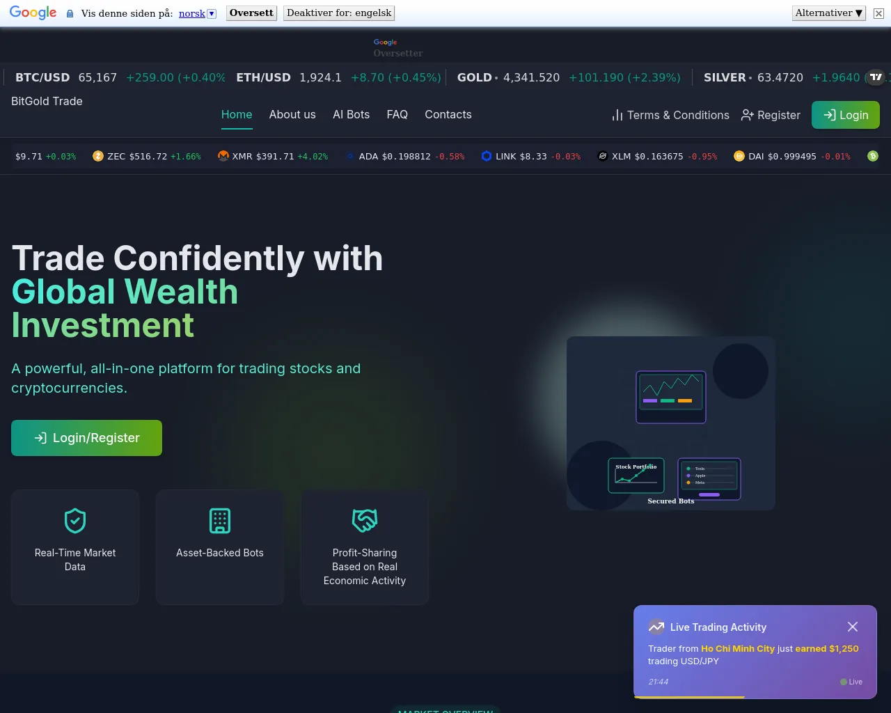 Screenshot of bitgoldtrade.online