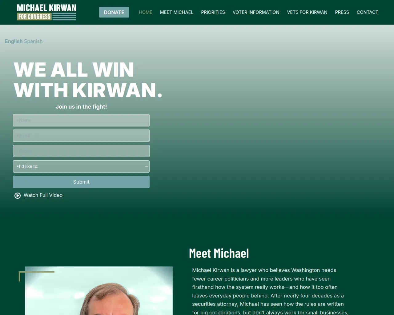 Screenshot of vote-kirwan.org