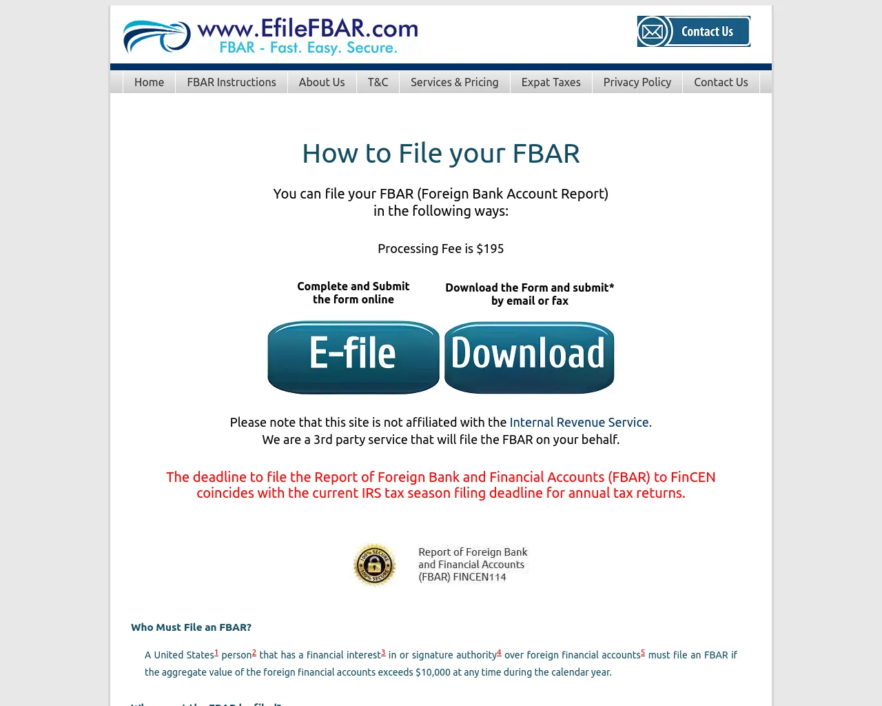 Screenshot of efilefbar.com