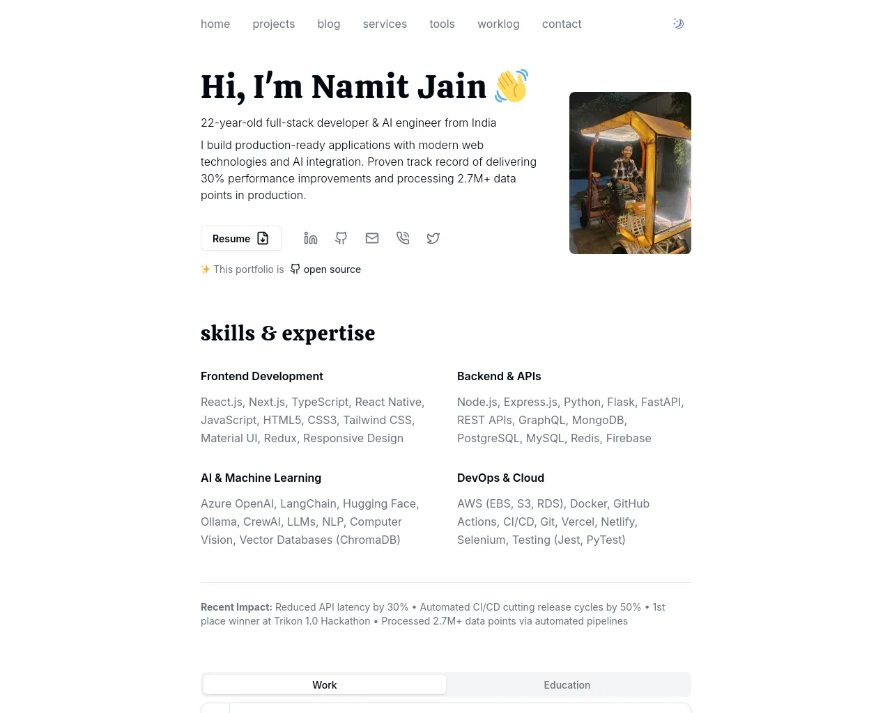 Screenshot of namitjain.com