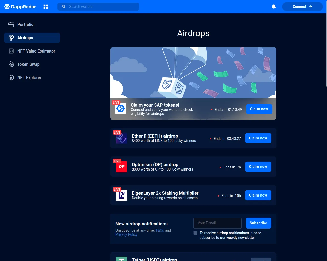 Screenshot of americaparty-dappradar.com