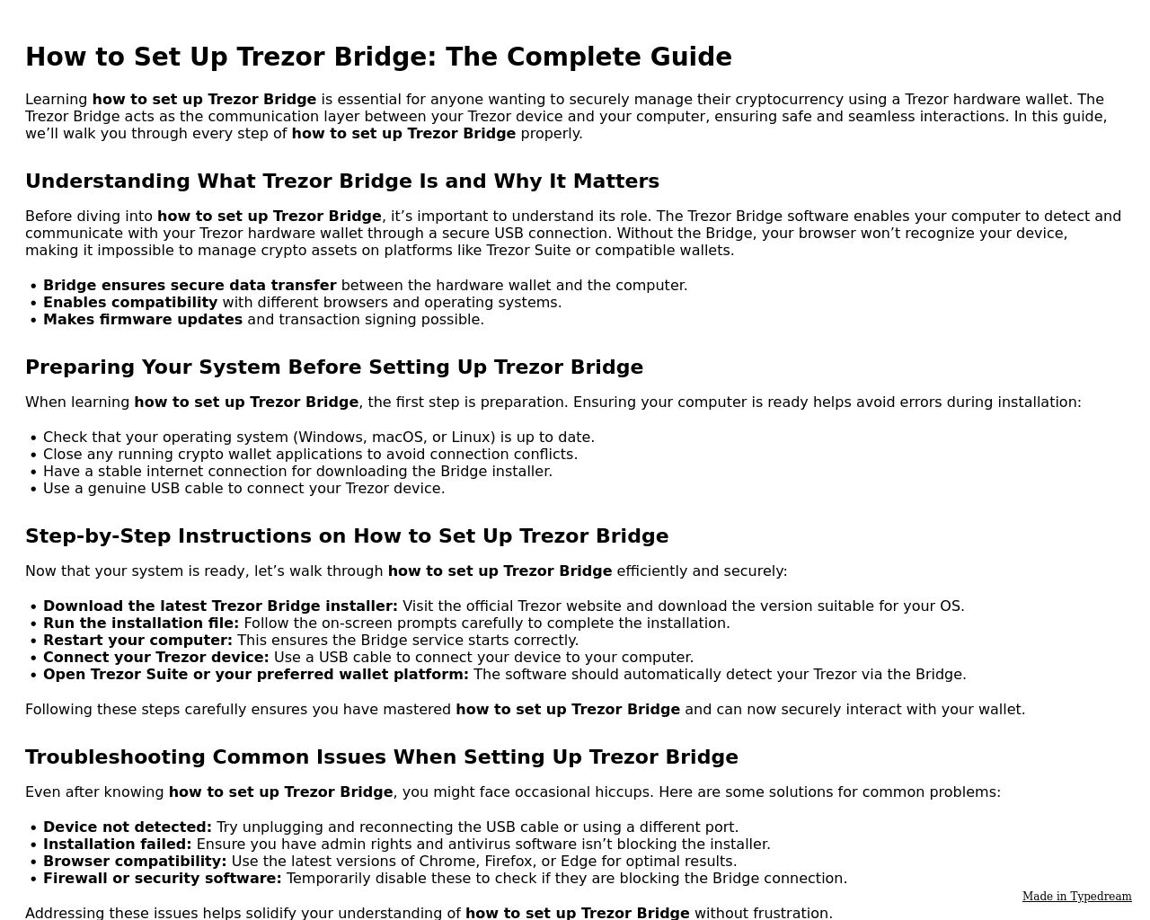 Screenshot of bridge-treze.typedream.app