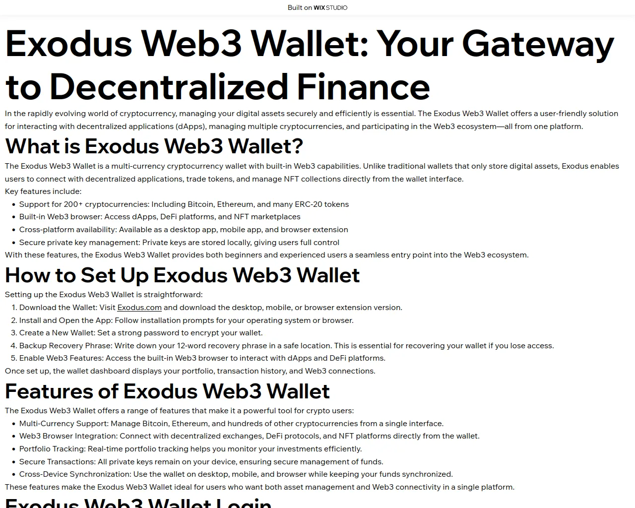 Screenshot of browser-exxods-web3.wixstudio.com