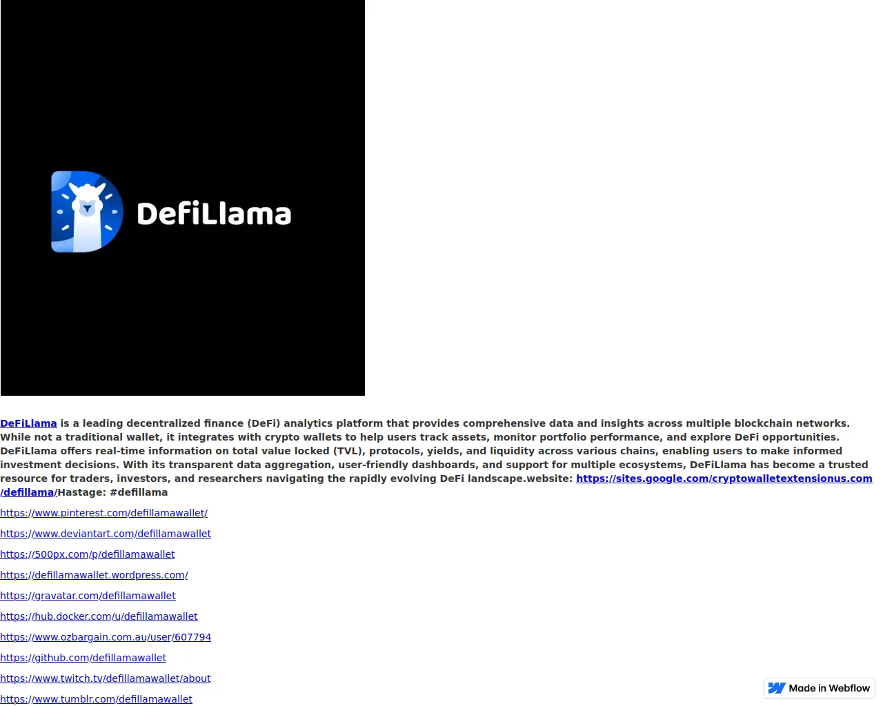 Screenshot of defillama-4e386f.webflow.io
