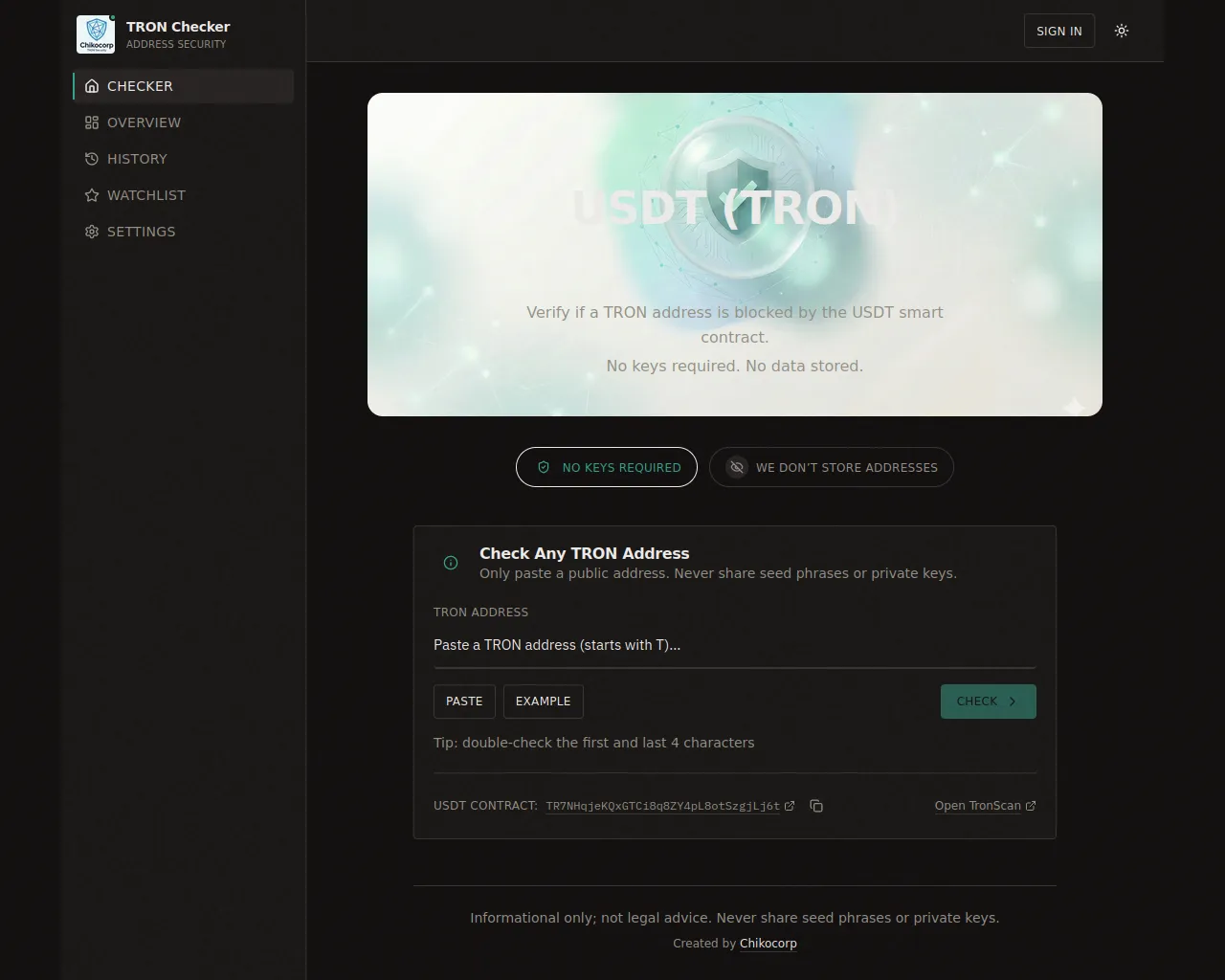 Screenshot of usdt.chikocorp.com