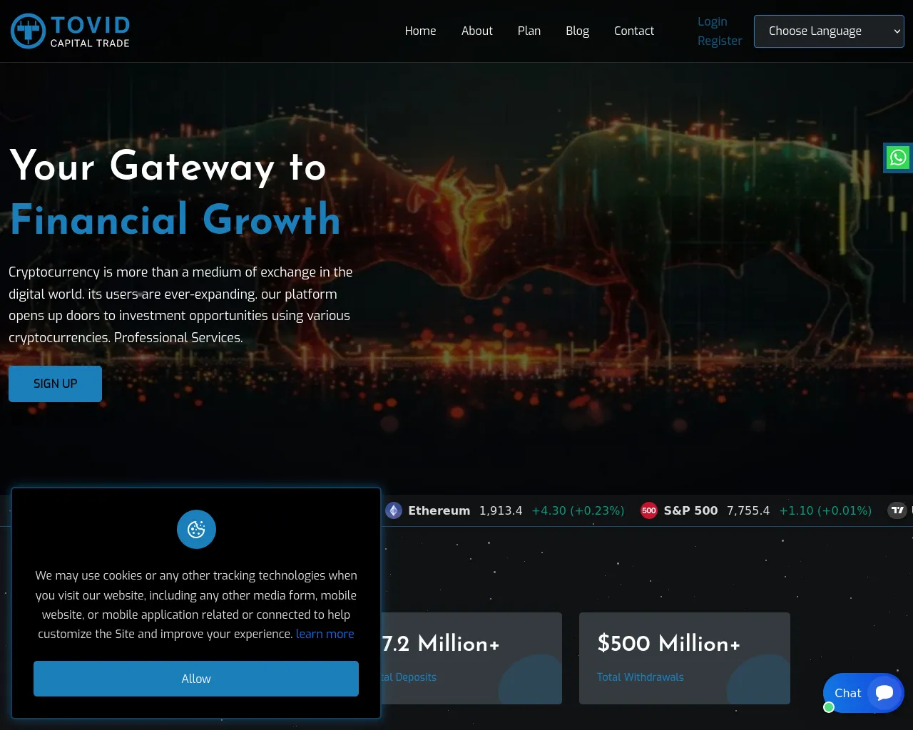 Screenshot of tovidcapitaltrade.com