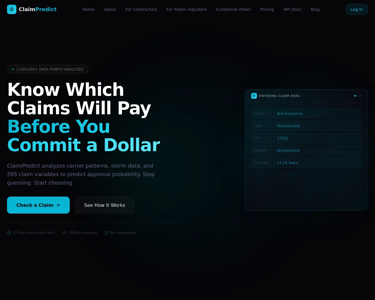 Screenshot of claimpredict.org
