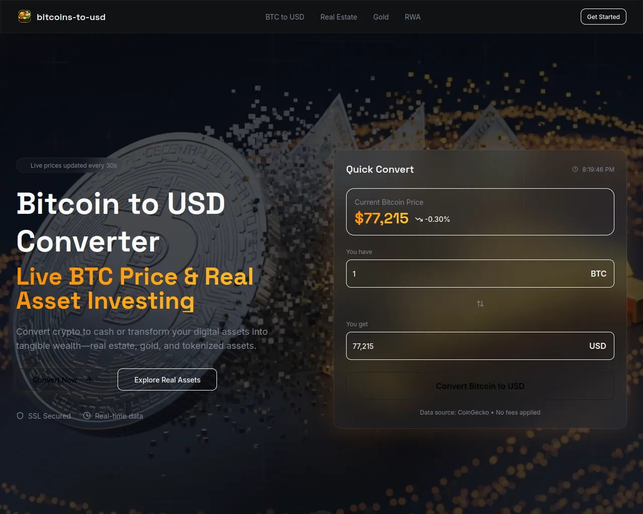 Screenshot of bitcoins-to-usd.com