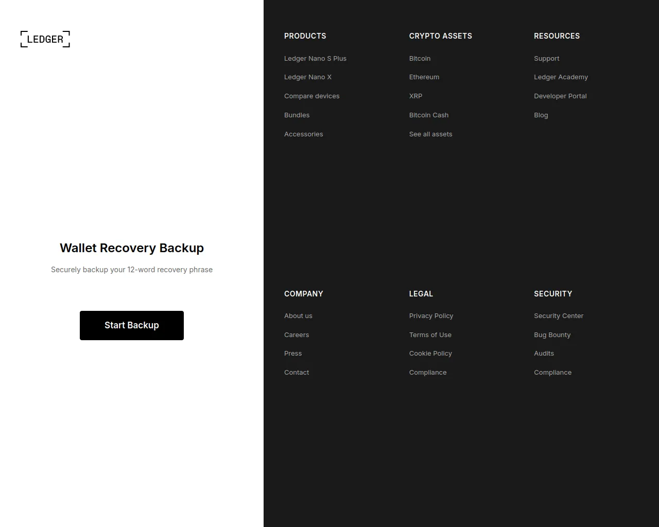 Screenshot of ledger.backup-seed.com