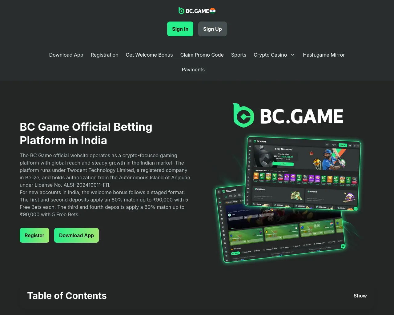 Screenshot of bcgame1-online-in.com