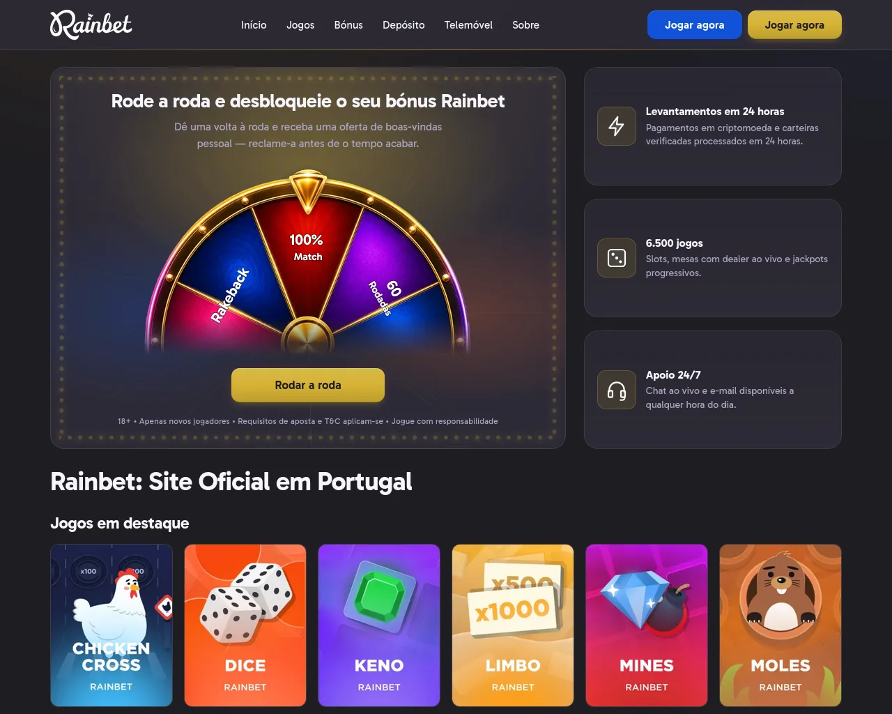 Screenshot of pt-rainbetcasino.com