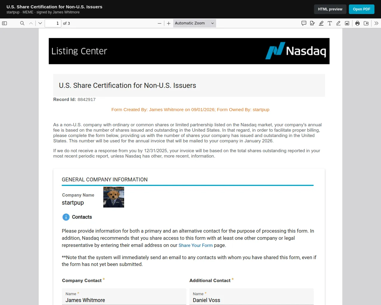 Screenshot of listingcenter.listings-nasdaq.com