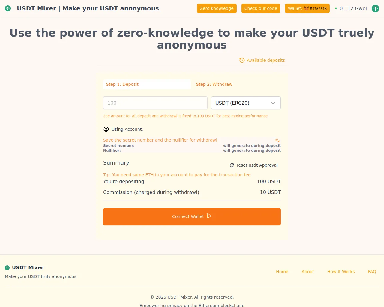 Screenshot of usdt-mixer.me