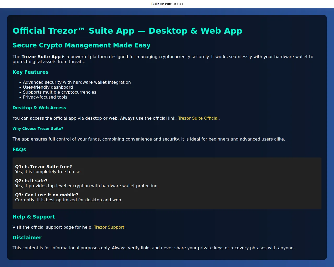 Screenshot of treasuresuit.wixstudio.com