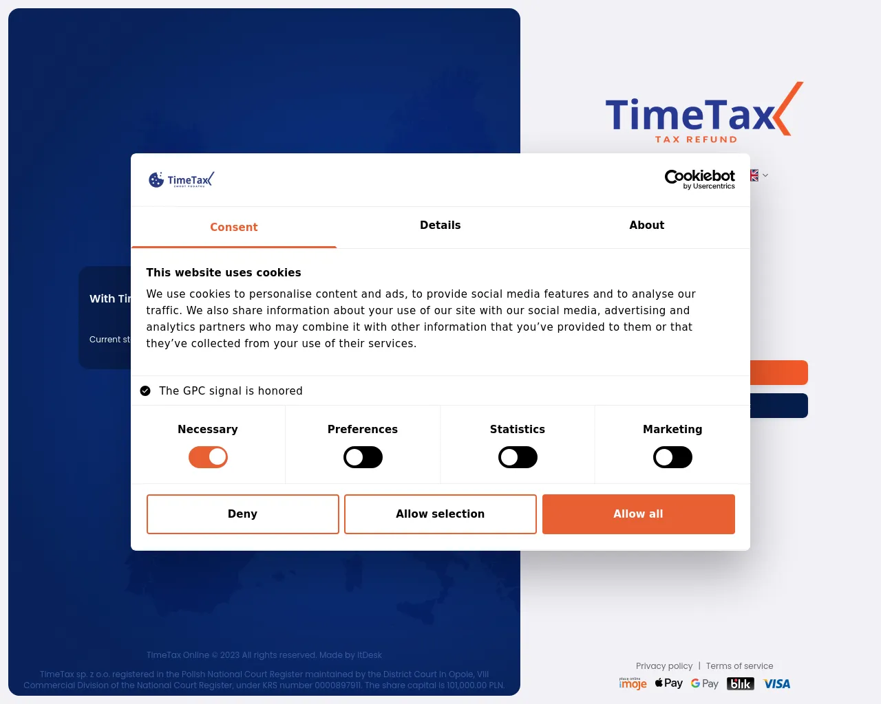 Screenshot of online.timetax.pl