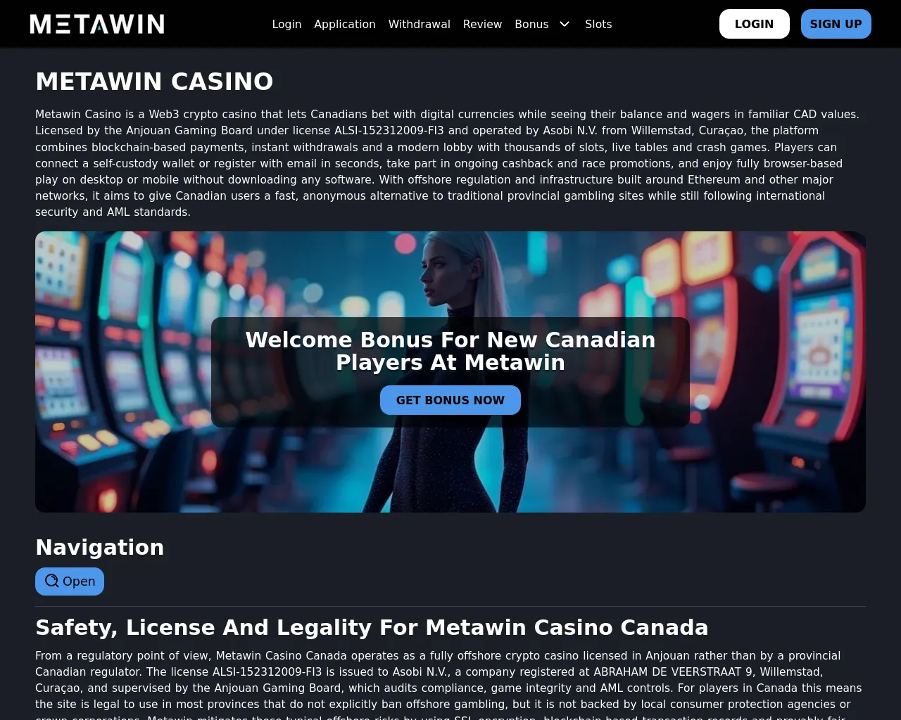 Screenshot of metawincasino.ca