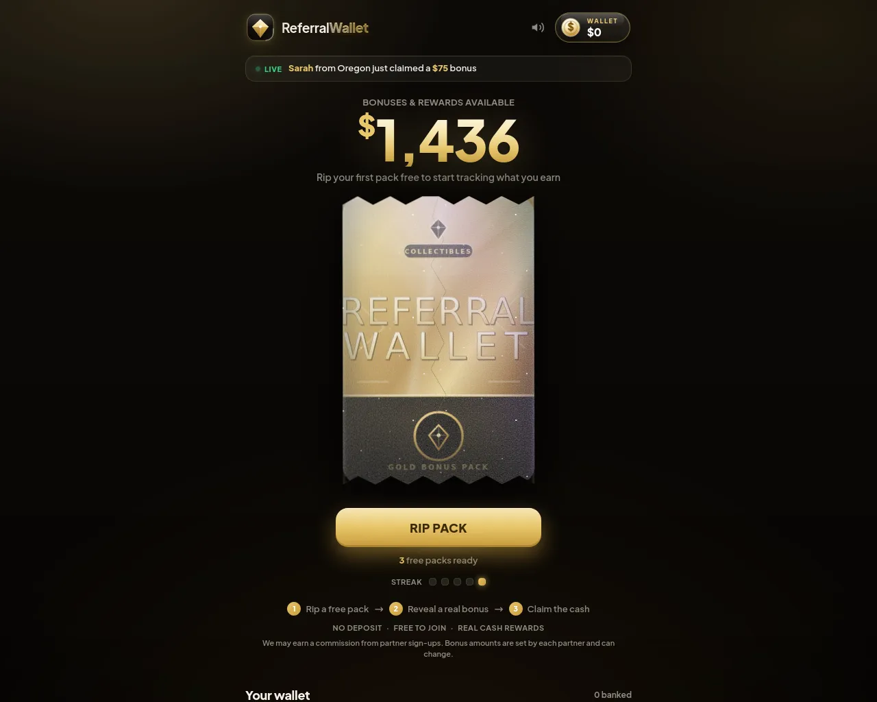 Screenshot of referralwallet.com