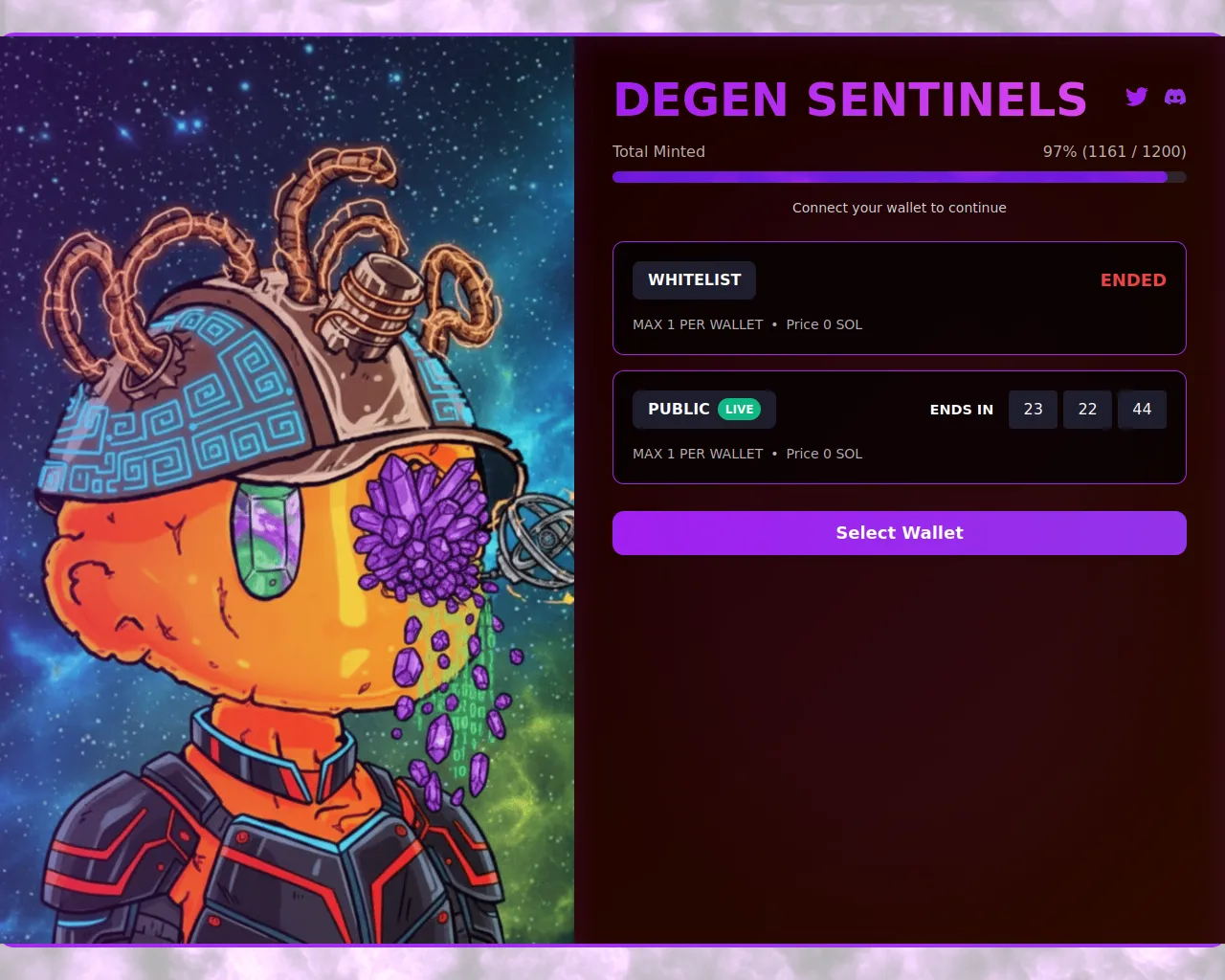 Screenshot of degensentinels.xyz