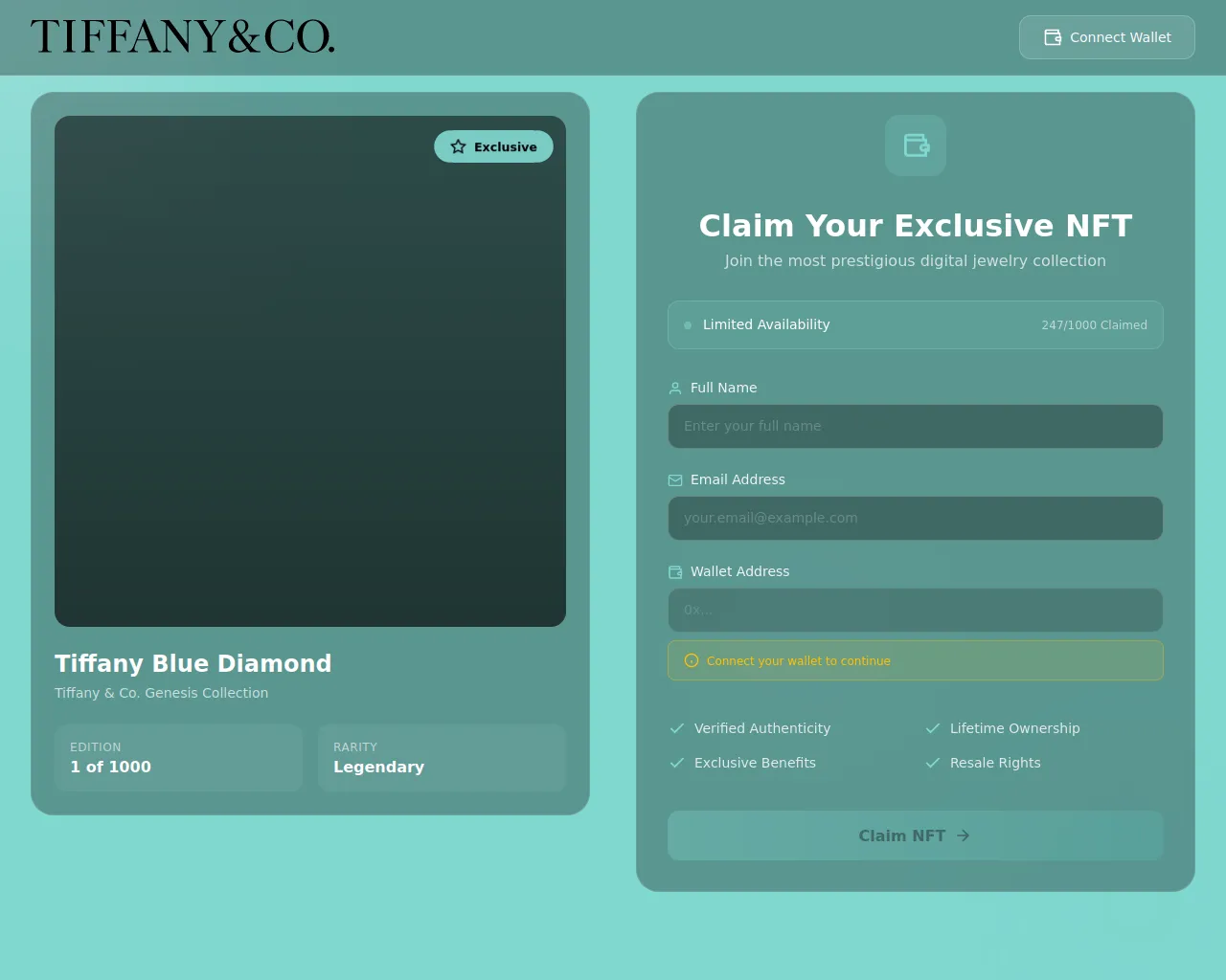 Screenshot of mytiffanyrewards.com