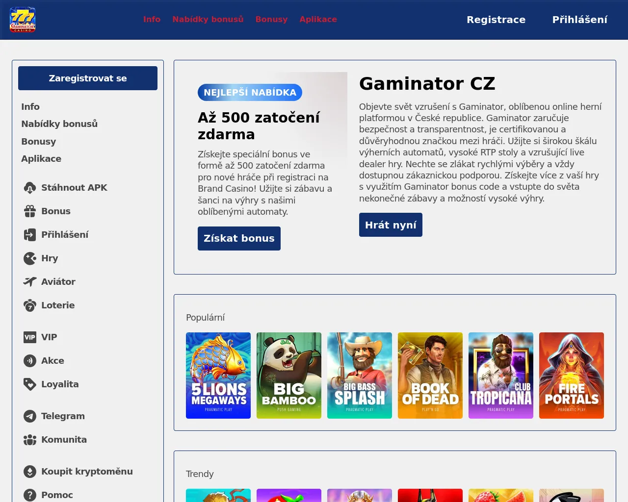 Screenshot of gaminatorcz.com