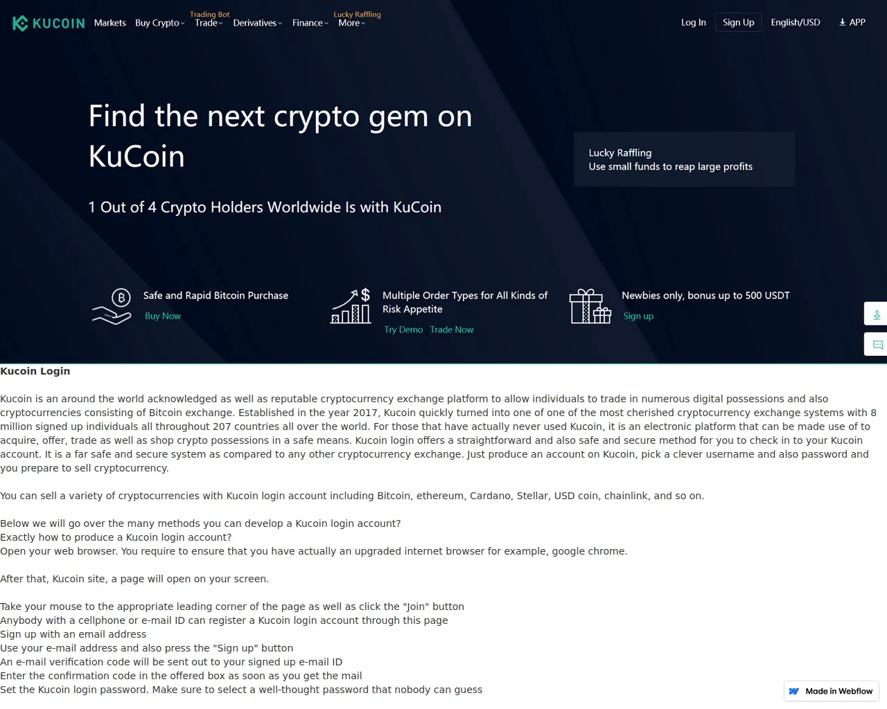 Screenshot of kucoin-login.webflow.io