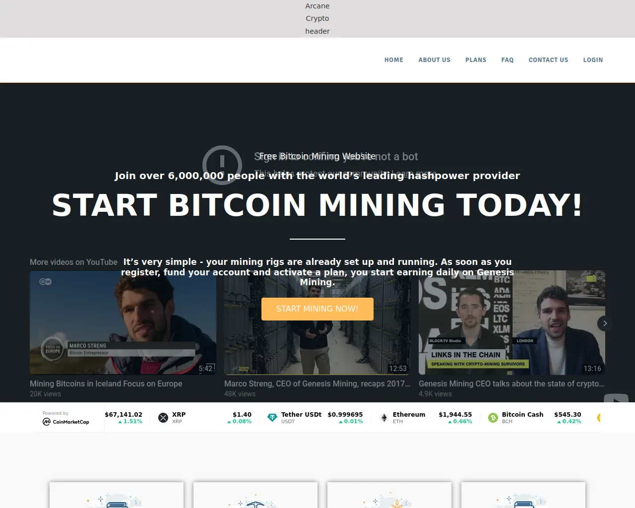 Screenshot of arcanecrypto.io