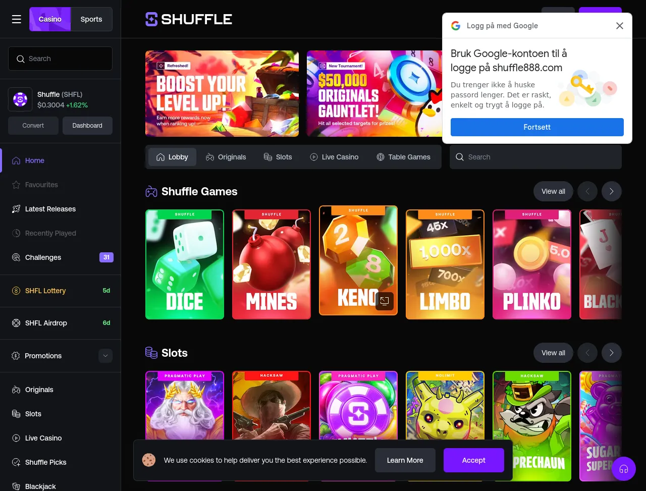 Screenshot of shuffle888.com