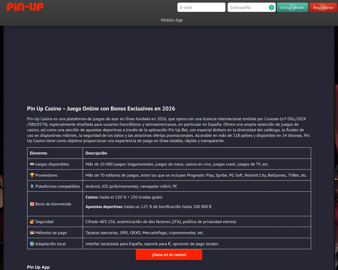 Screenshot of pinup-casino.es