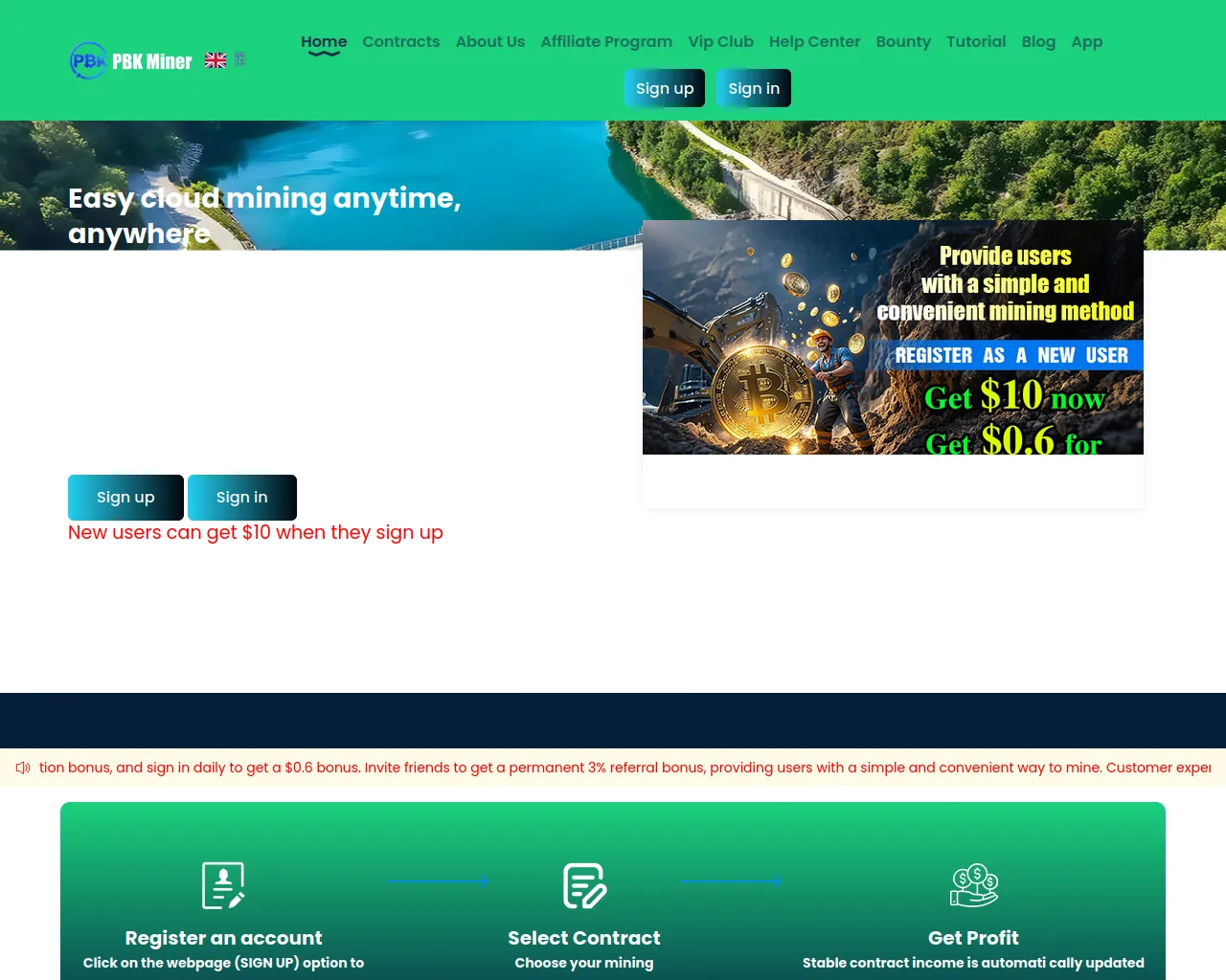 Screenshot of pbkminer.com