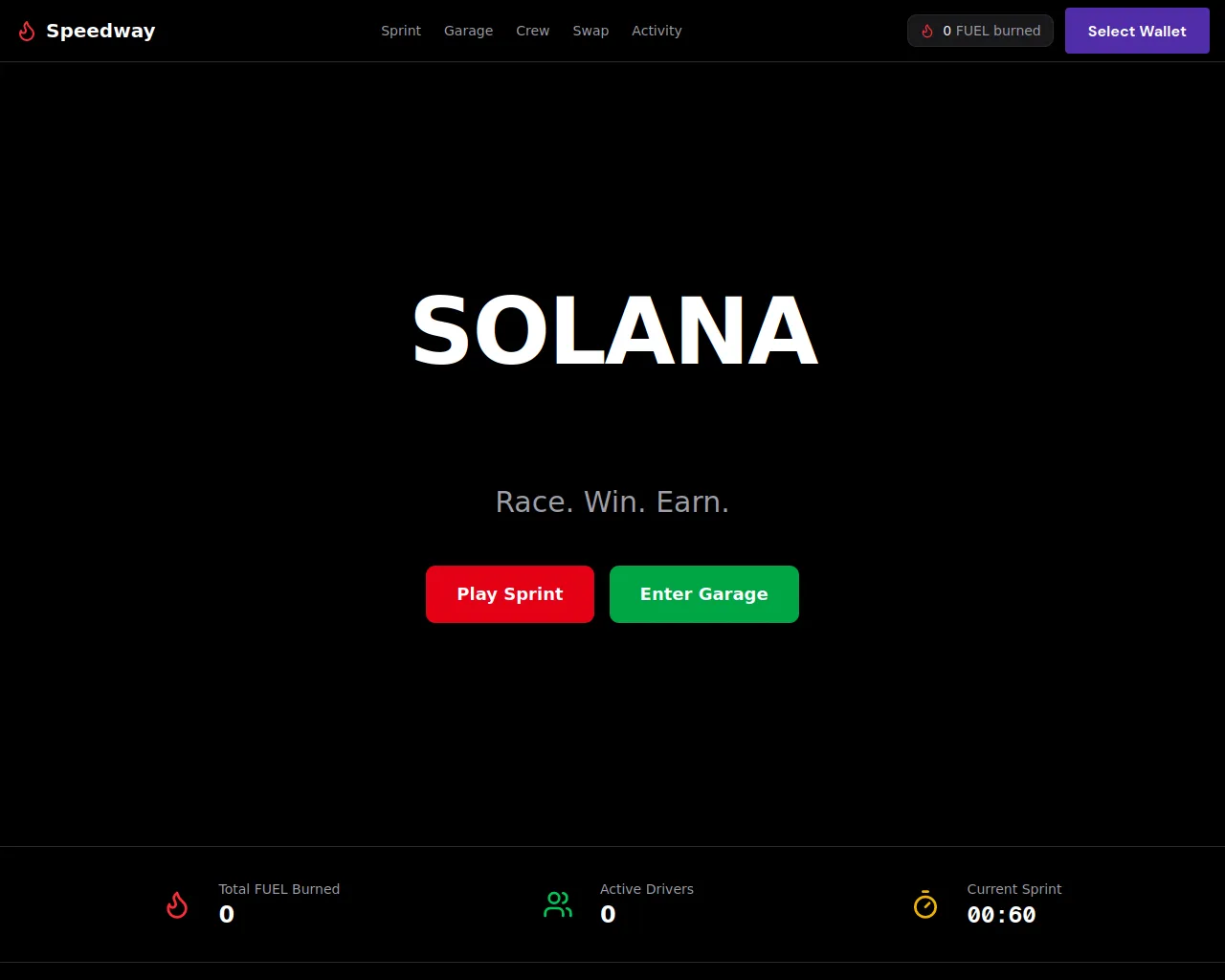 Screenshot of solanaspeedway.xyz