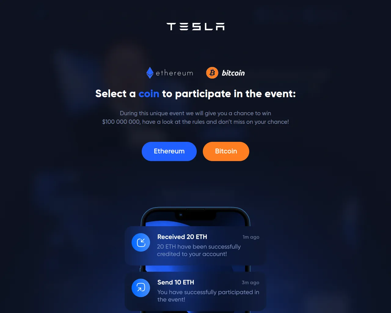 Screenshot of elon-muskgivesback.org