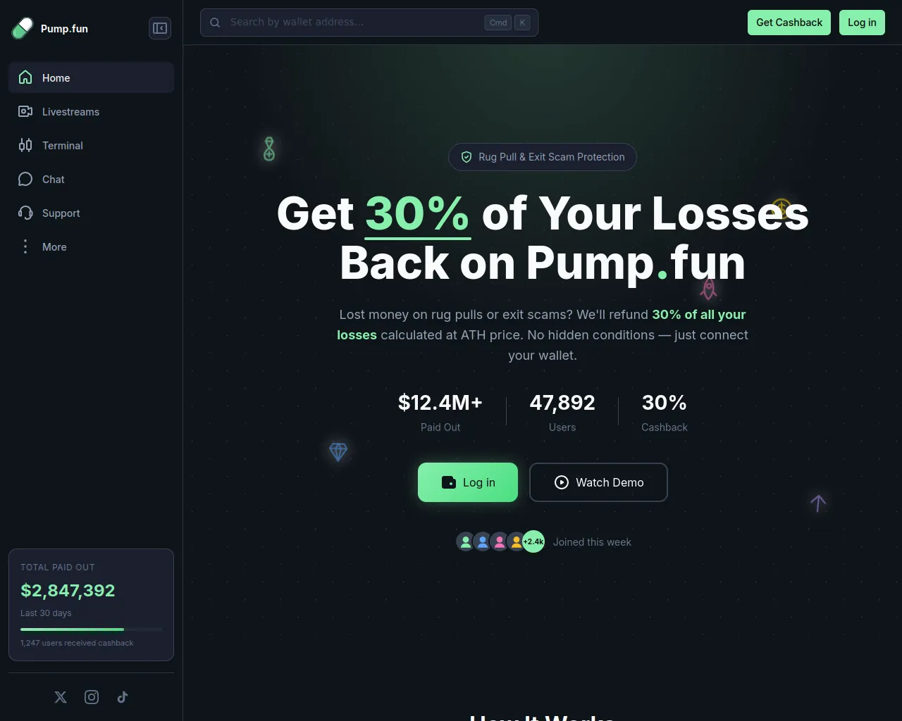 Screenshot of tradeback-pump.fun