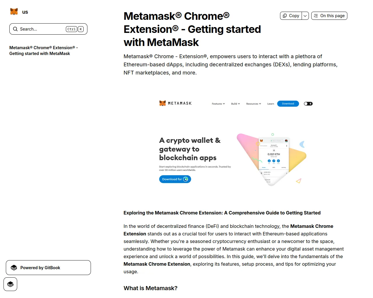 Screenshot of metamaskbroavwser.gitbook.io