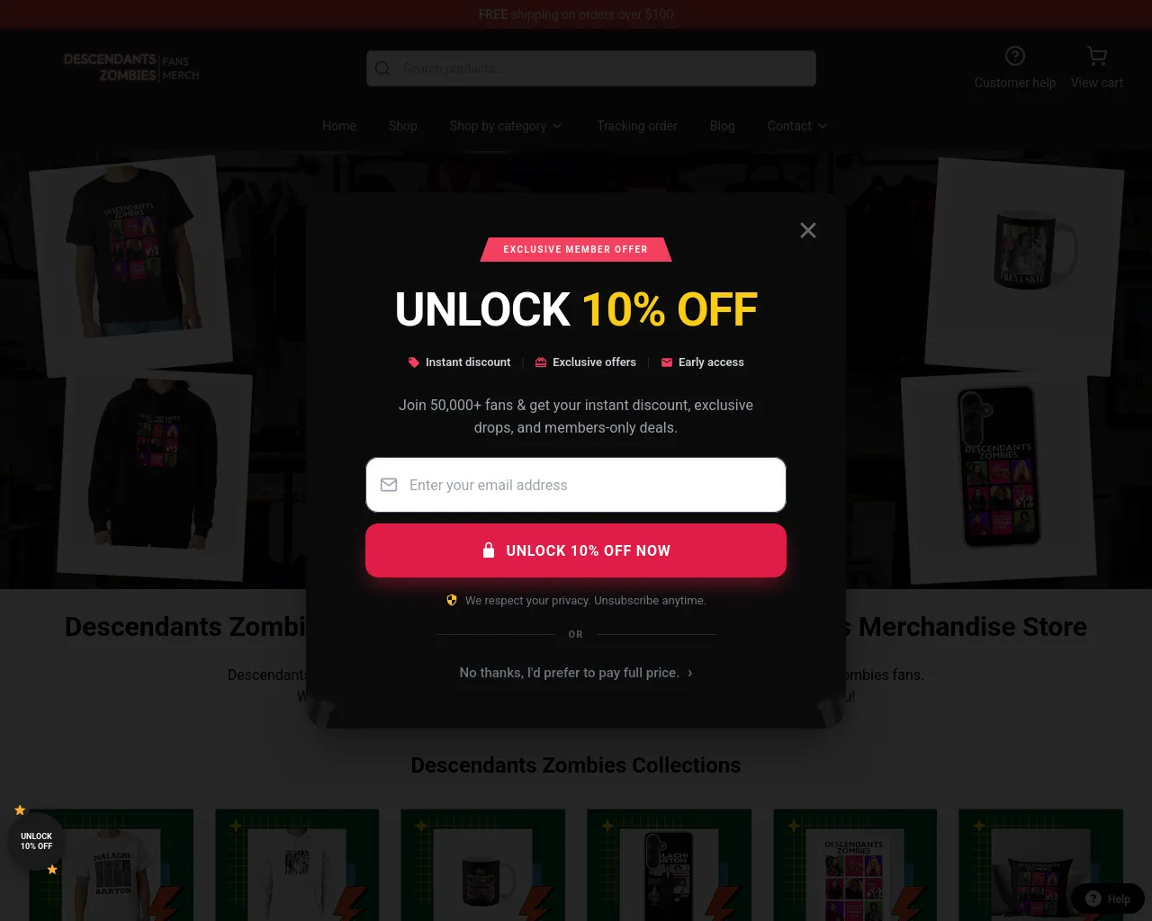Screenshot of descendantszombies.shop