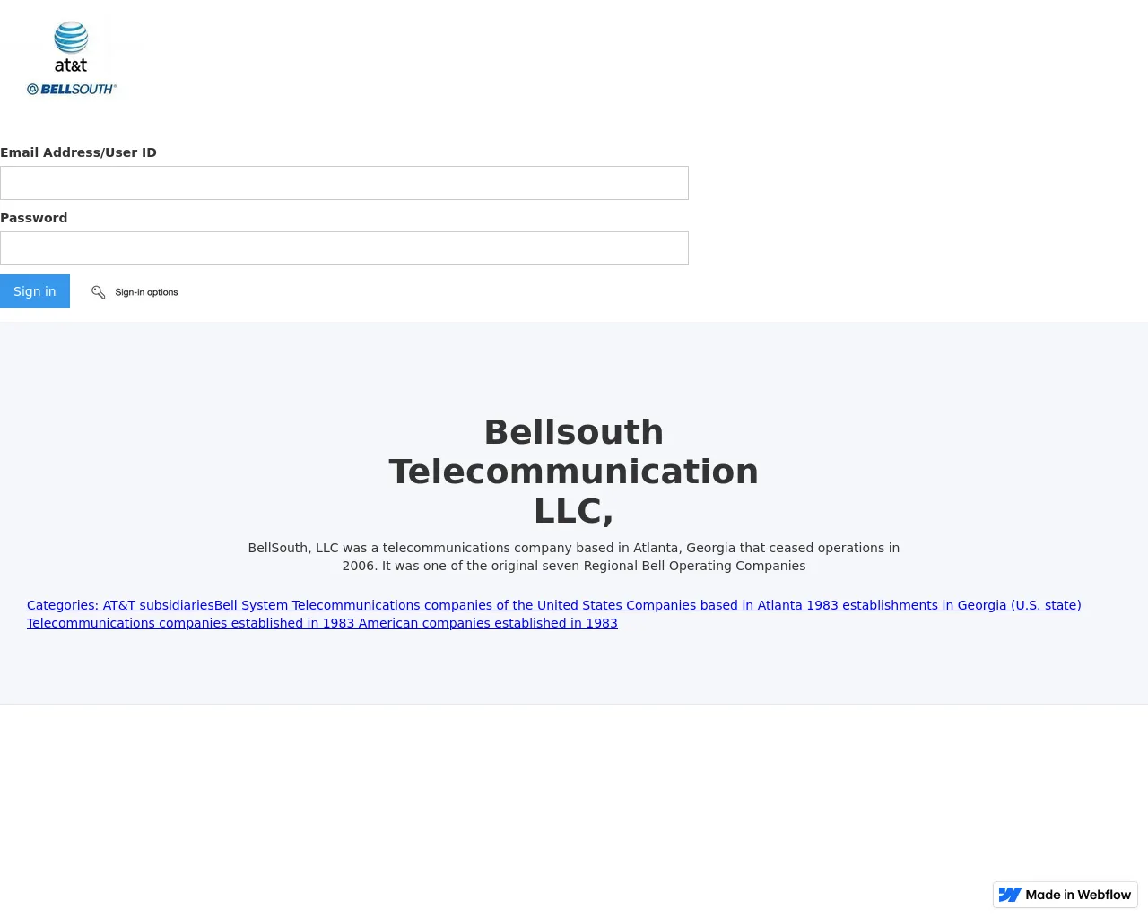Screenshot of bellsouth-unit-sign-in-att.webflow.io