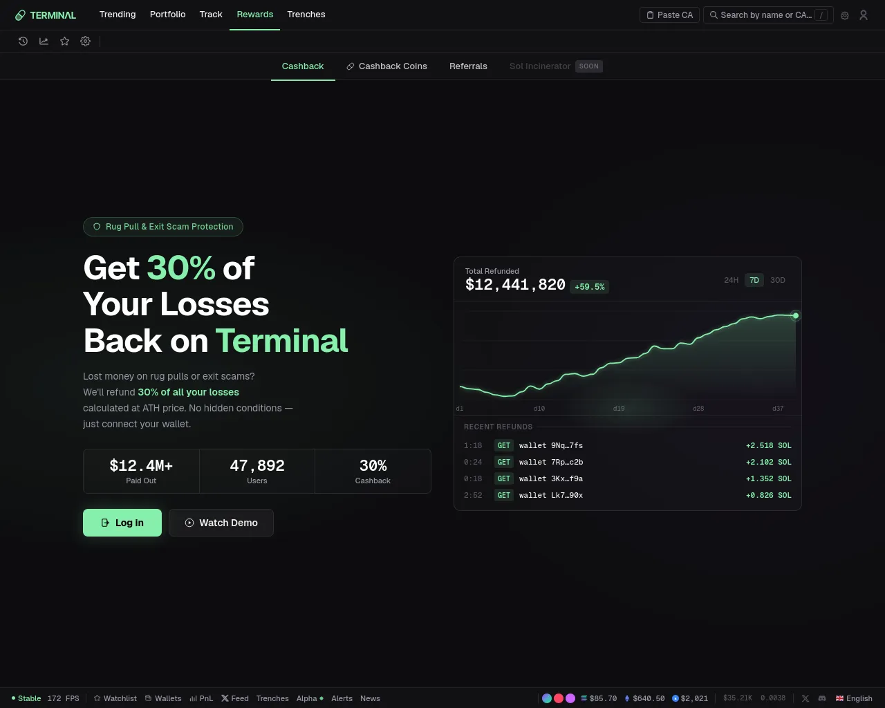 Screenshot of padre.terminalrefund.xyz