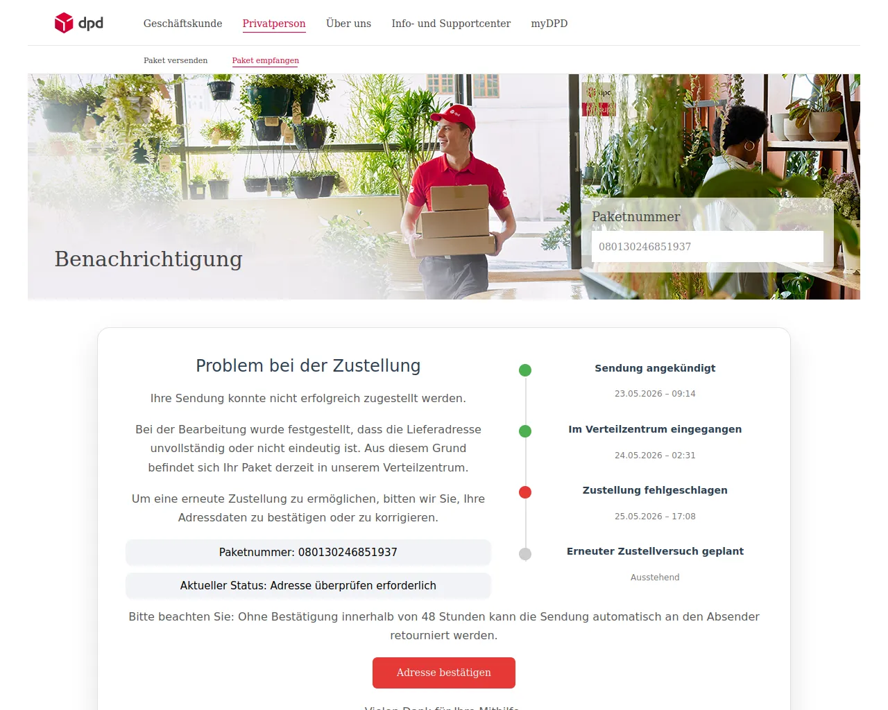 Screenshot of support-mydpd-de.looksel.com
