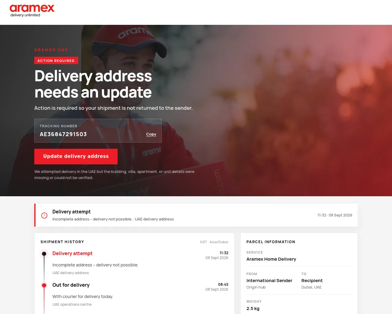 Screenshot of aramex.mqqztr.ink