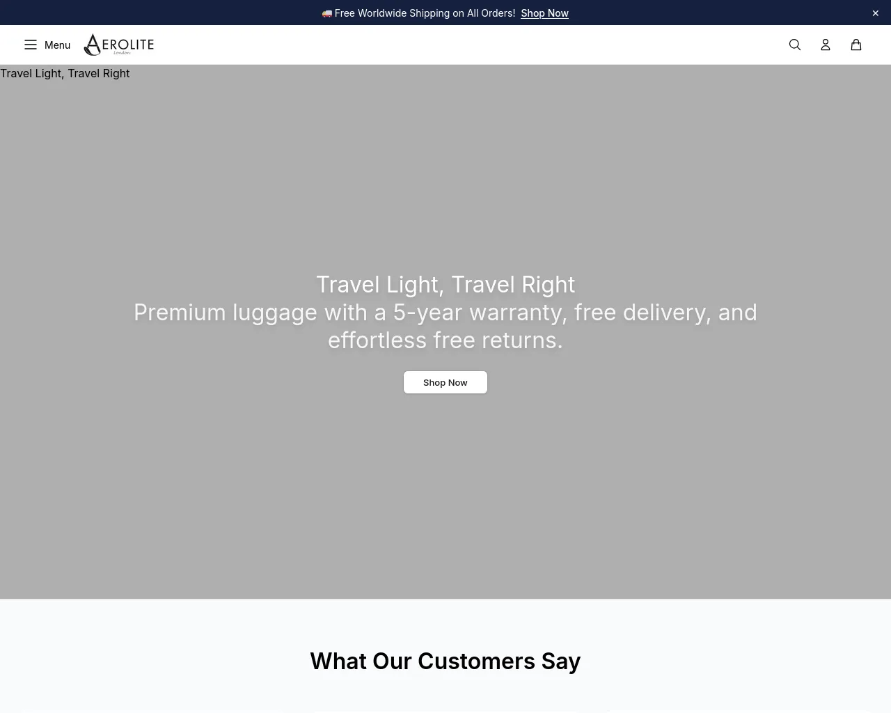 Screenshot of aeroliteluggageshop.shop