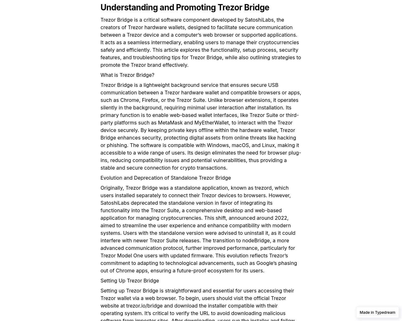 Screenshot of bridge--a-public-trezor.typedream.app