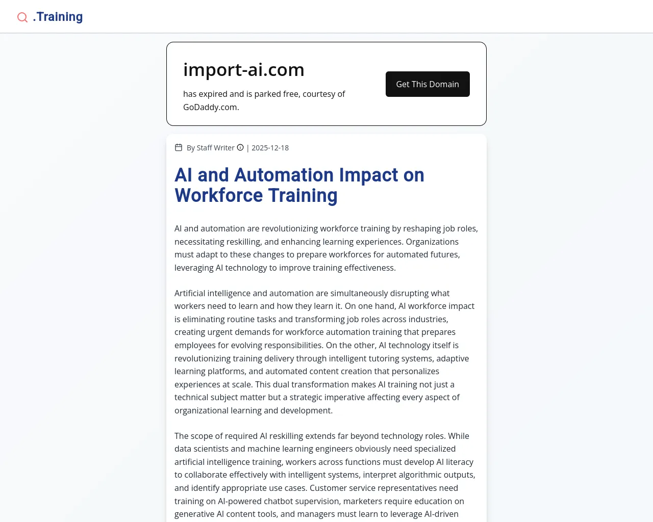 Screenshot of import-ai.com