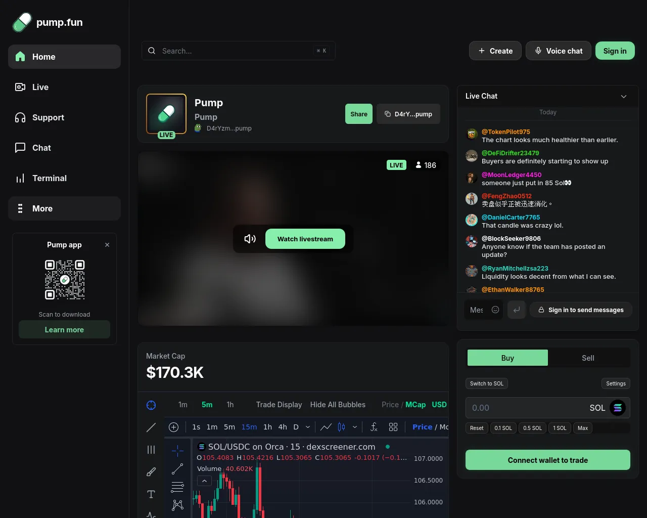 Screenshot of pumpfuns.solstreaming.xyz