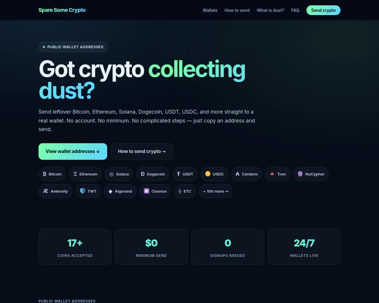 Screenshot of sparesomecrypto.com