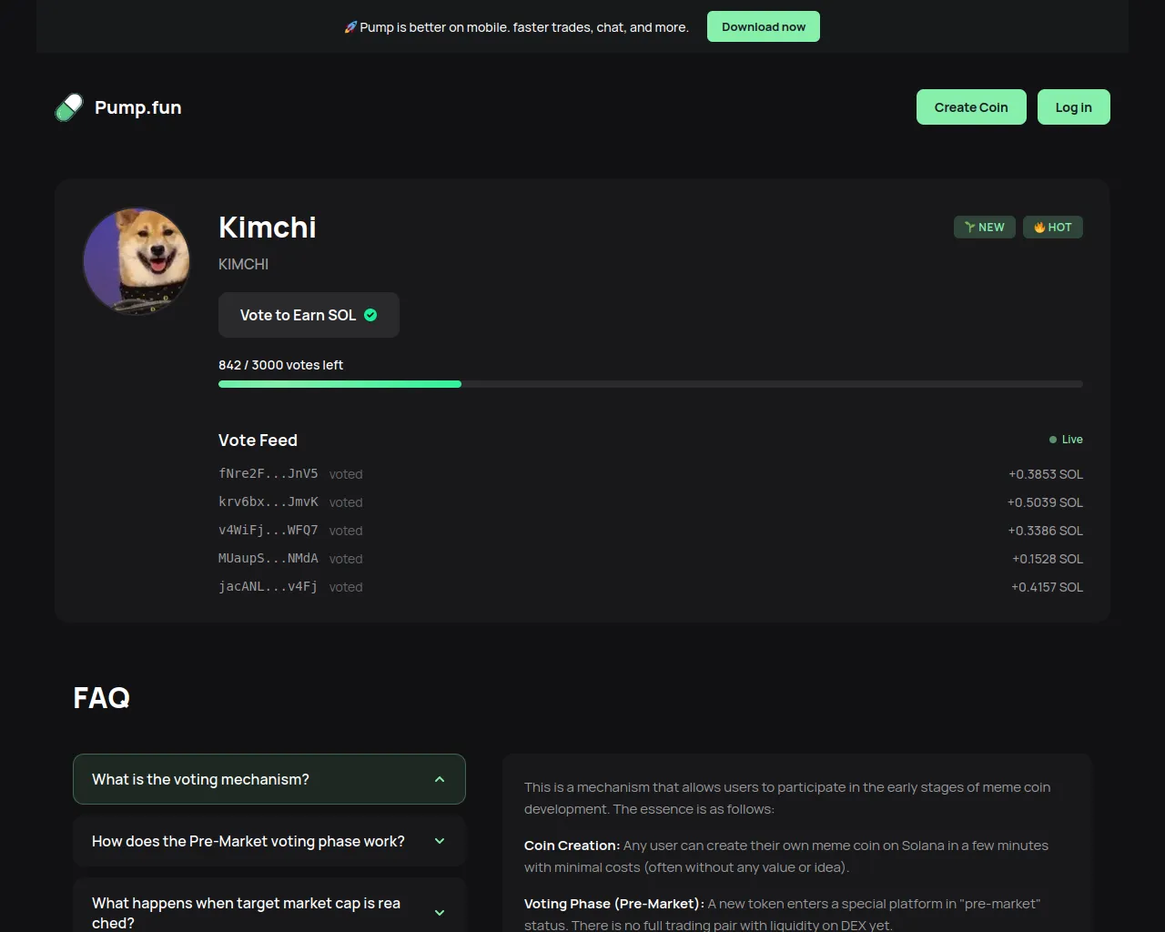 Screenshot of kimchi.votespump.fun