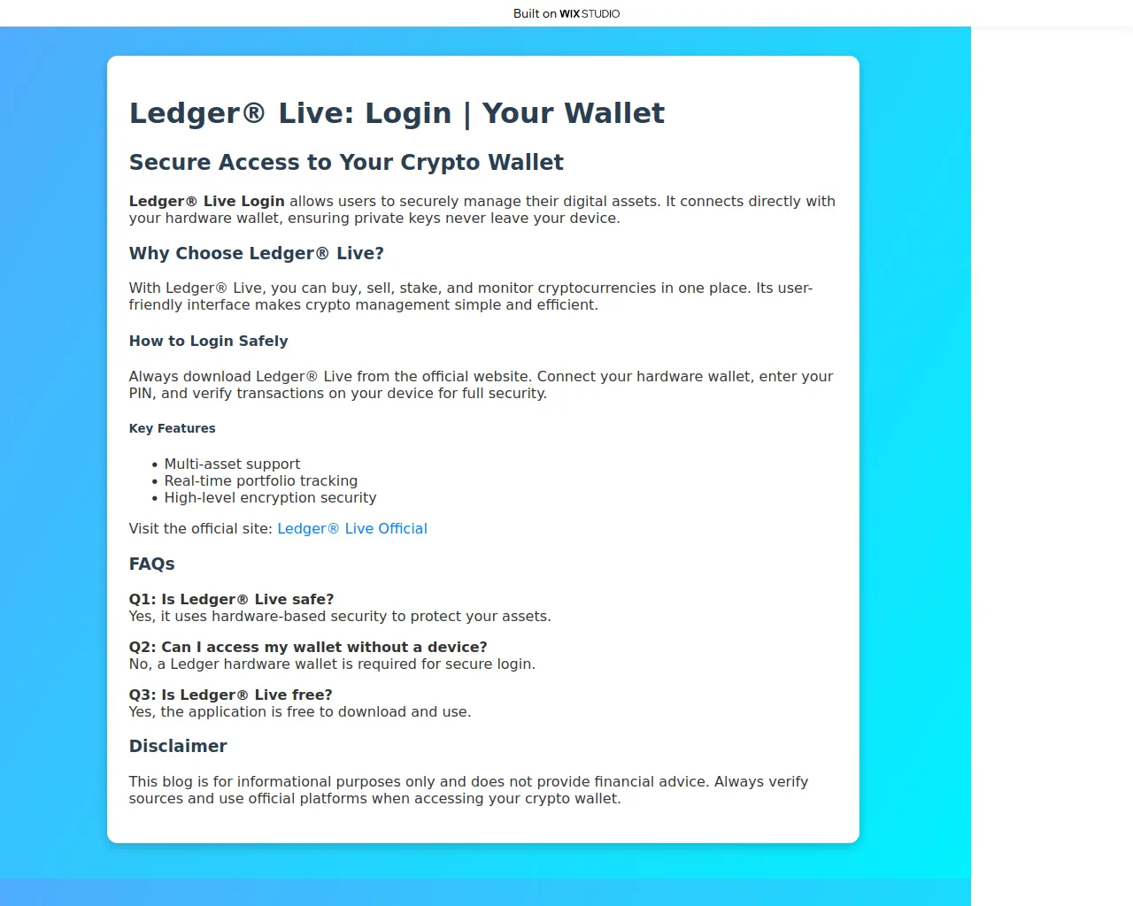 Screenshot of live-appstarted.wixstudio.com