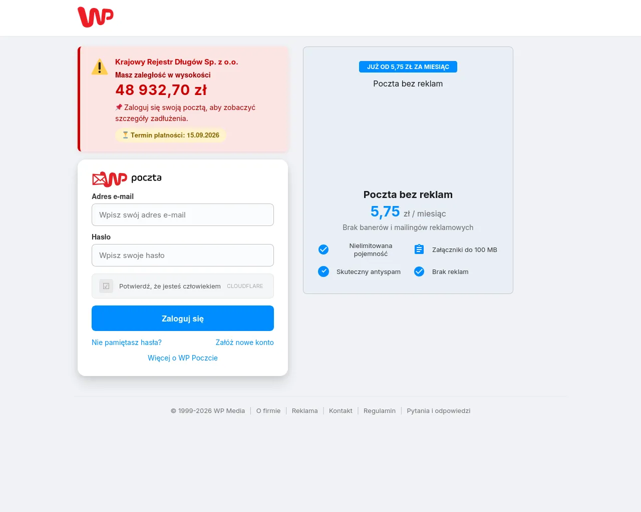Screenshot of wp.pl-zadluzenie-informacja.cfd