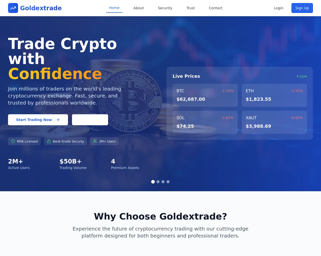 Screenshot of goldextrade.com