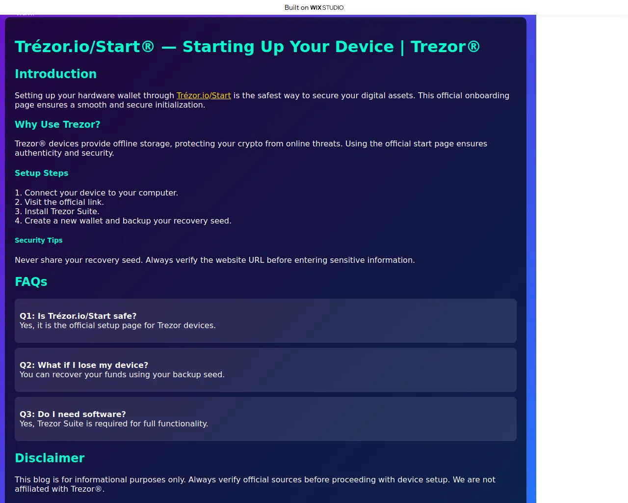 Screenshot of trezoapp-started.wixstudio.com