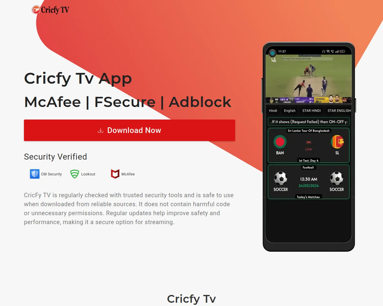 Screenshot of cricfyapp.one